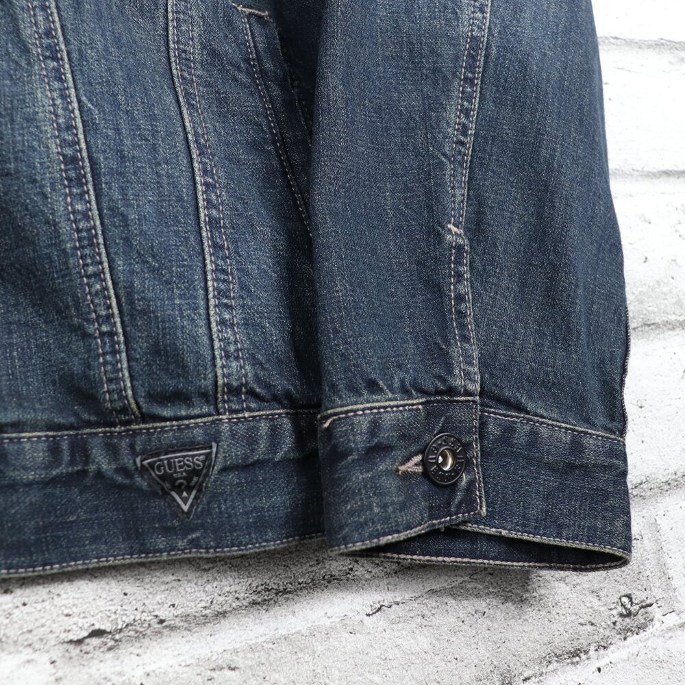 Guess Men's XXL Blue Denim Jacket Casual Regular Fit Button Down With Pockets - Picture 6 of 14